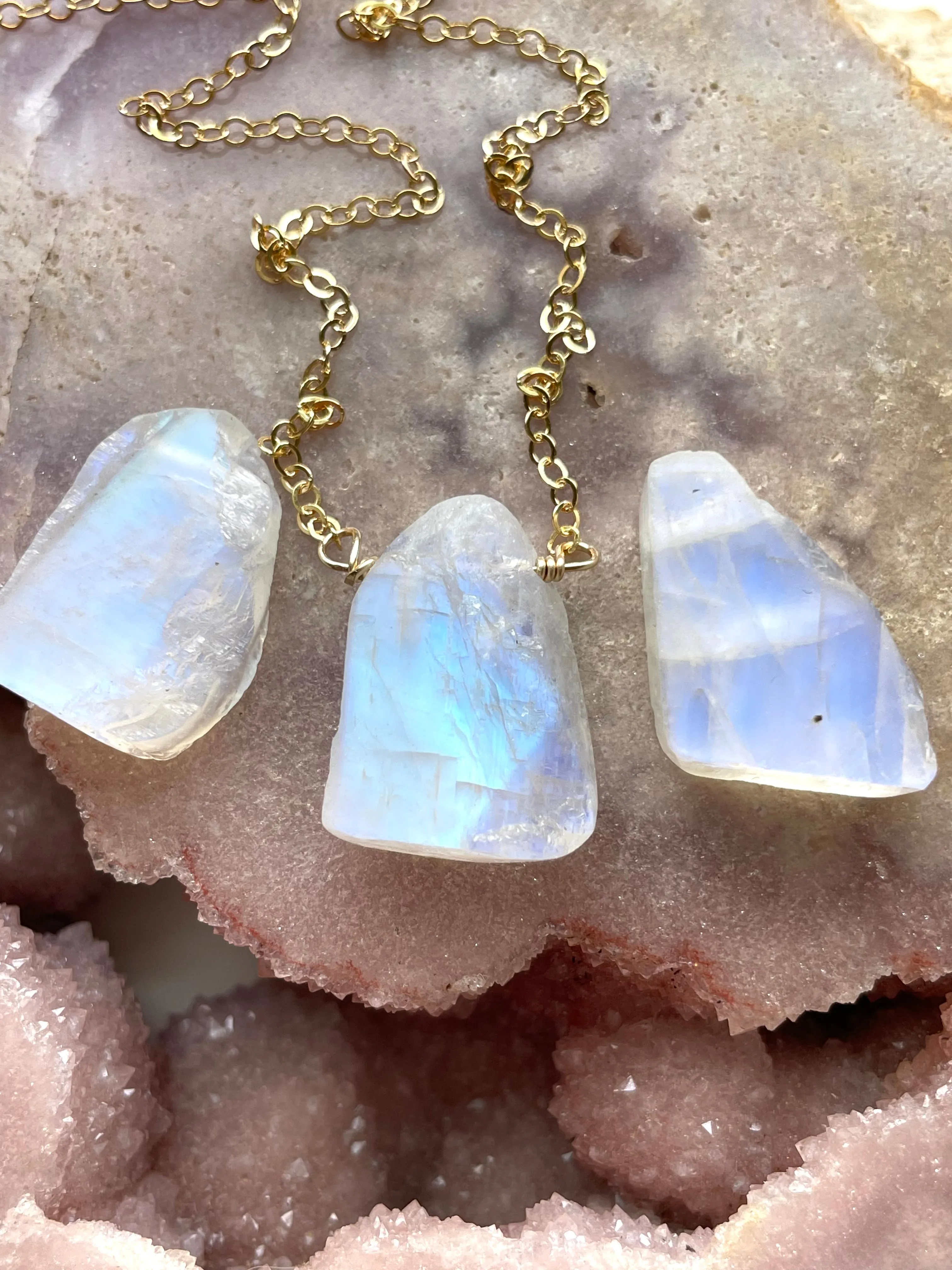 Raw Crystal Necklace Rainbow Moonstone Necklace