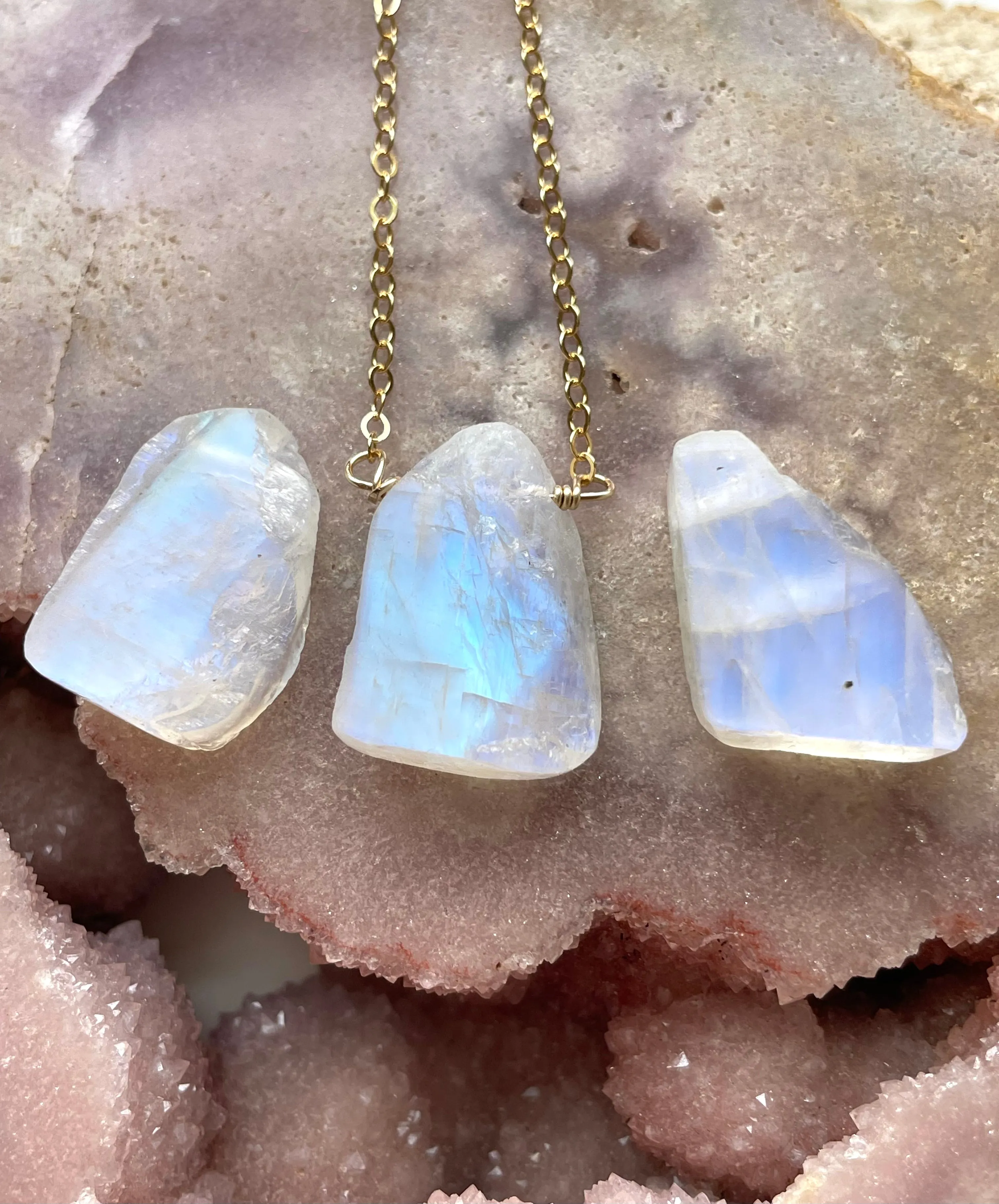 Raw Crystal Necklace Rainbow Moonstone Necklace