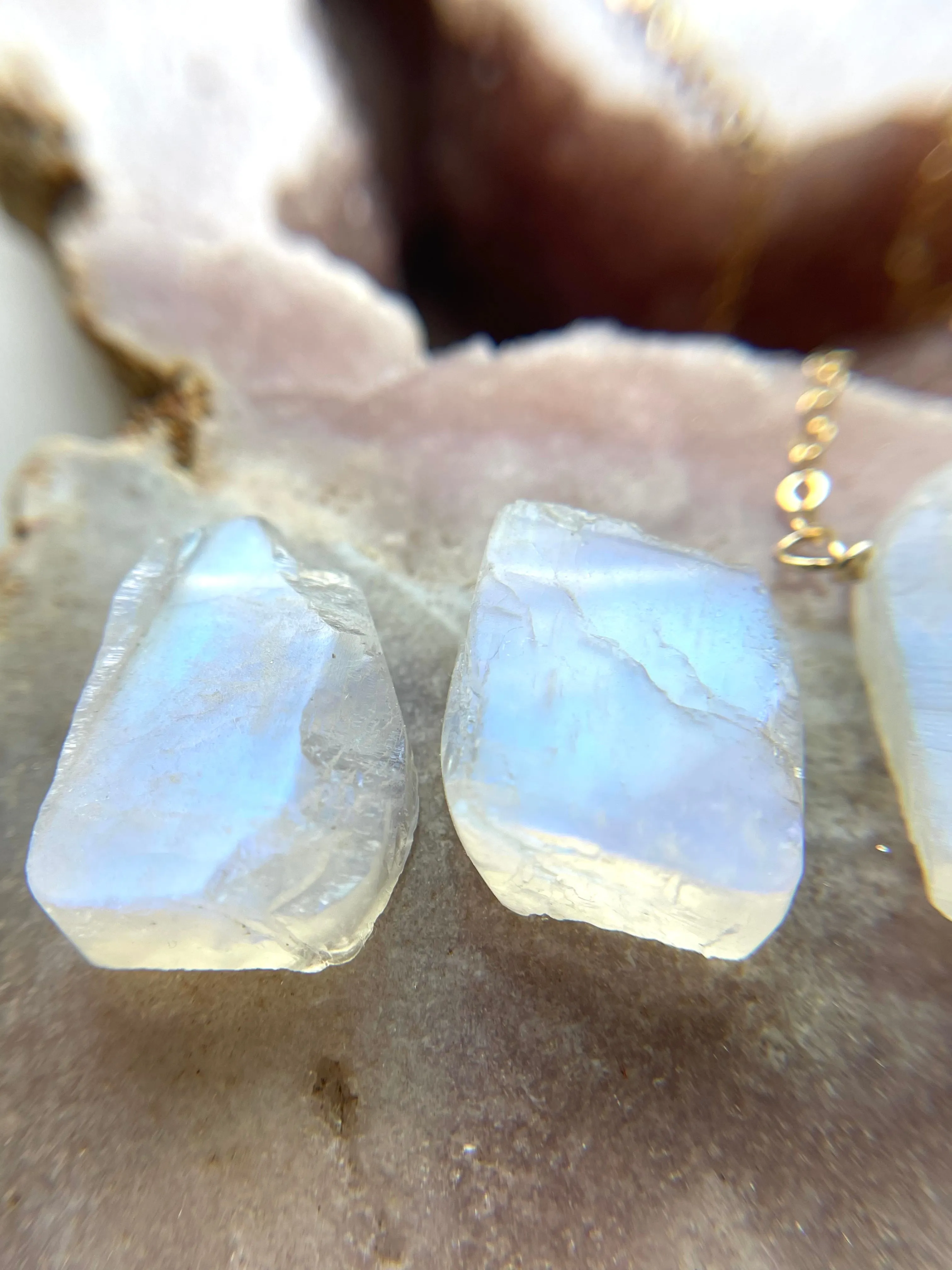 Raw Crystal Necklace Rainbow Moonstone Necklace