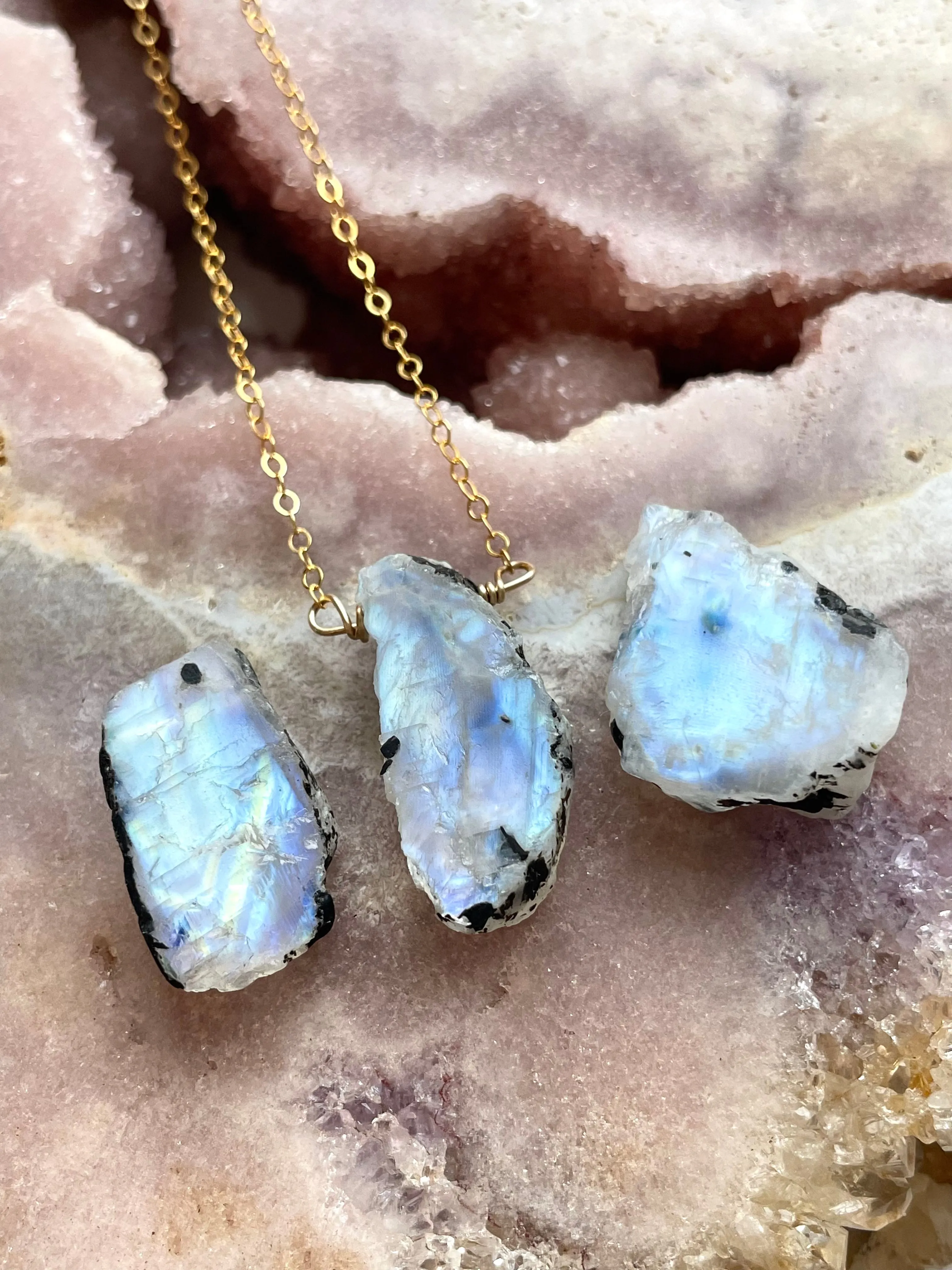 Raw Moonstone Necklace On Sterling Silver or 14k Gold Filled Chain