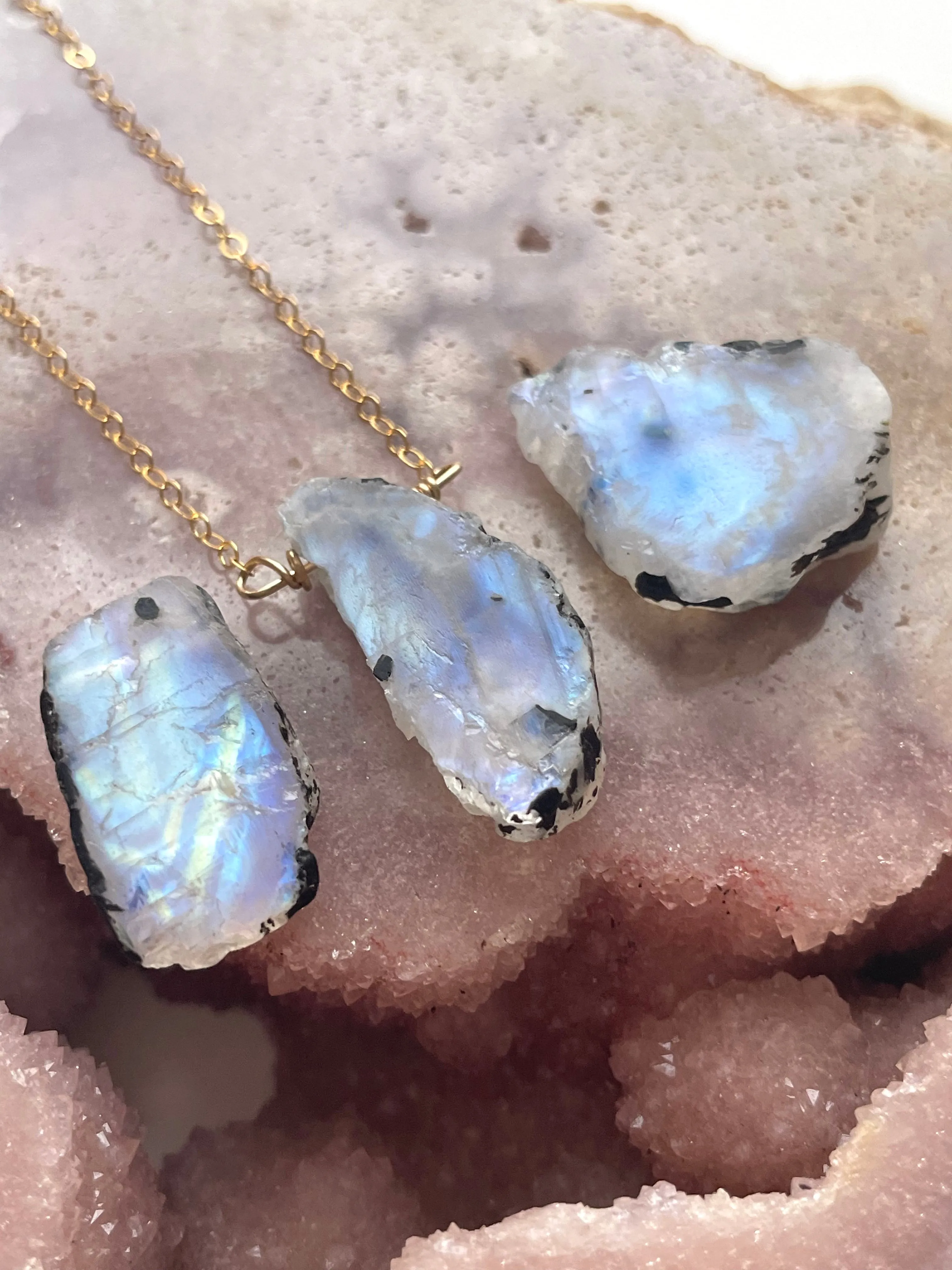 Raw Moonstone Necklace On Sterling Silver or 14k Gold Filled Chain