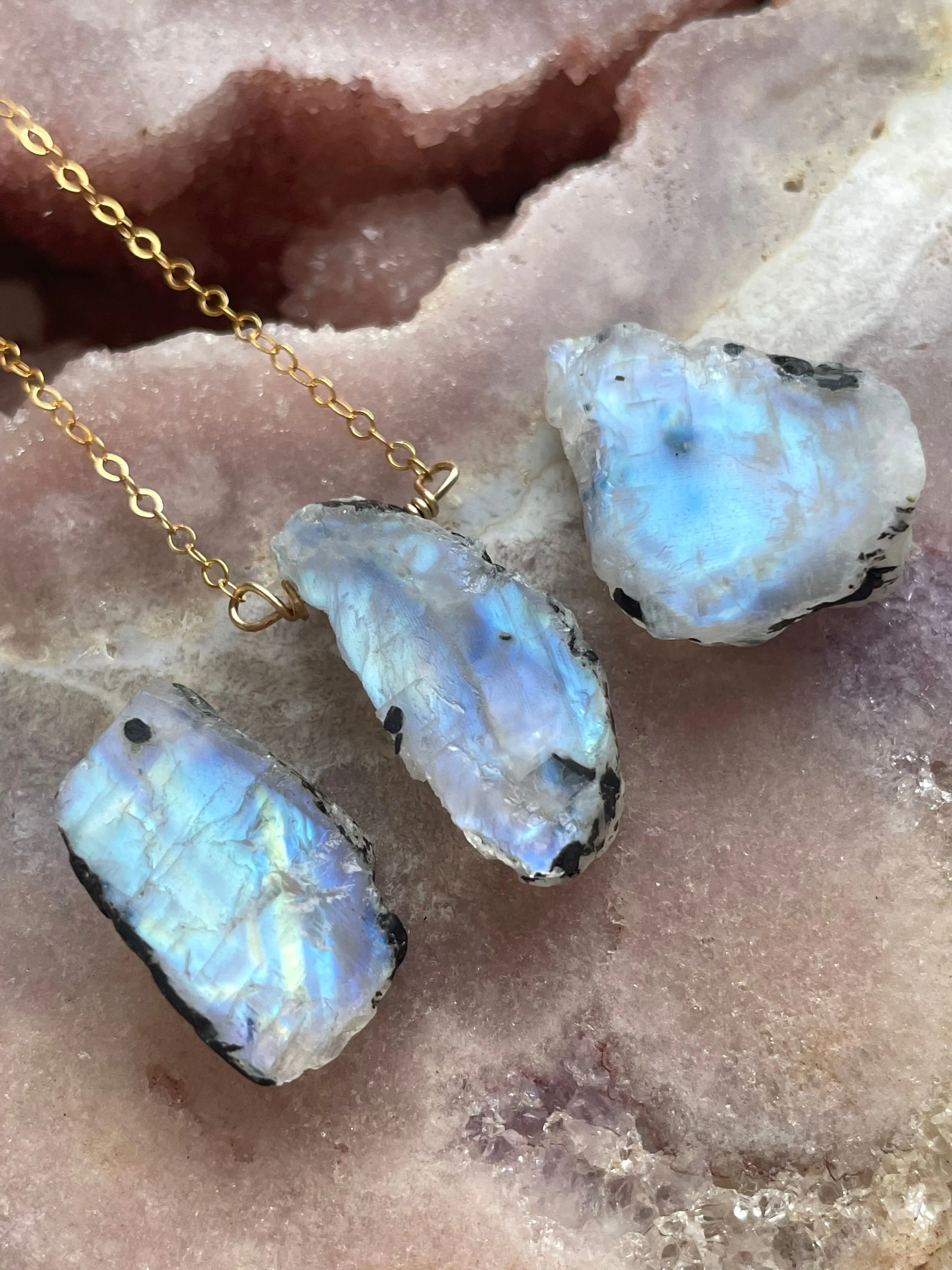 Raw Moonstone Necklace On Sterling Silver or 14k Gold Filled Chain