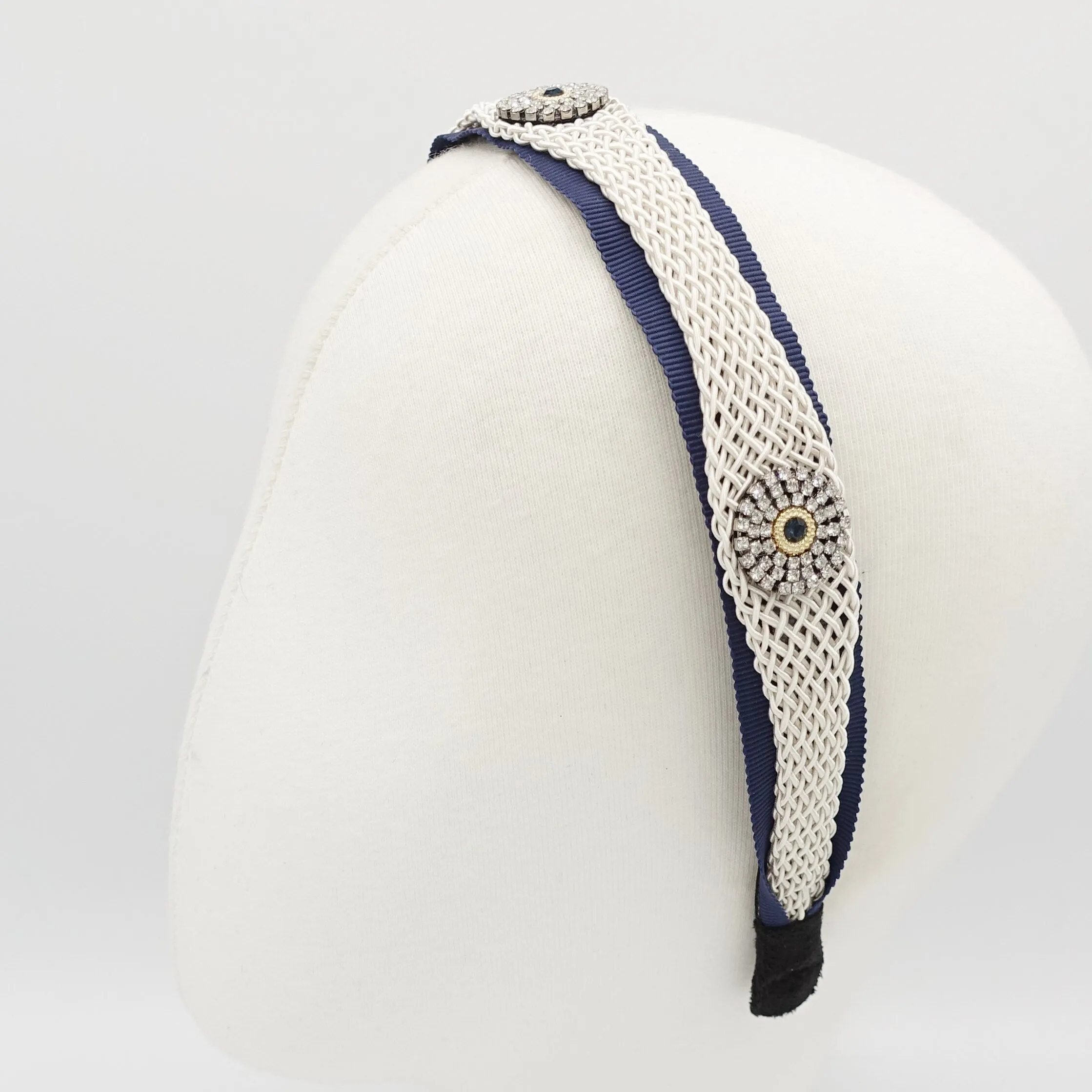 rhinestone circles embellished weaved thread structure headband for women