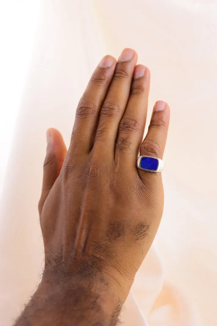 Ridged Lapis Inlay Ring