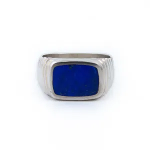 Ridged Lapis Inlay Ring