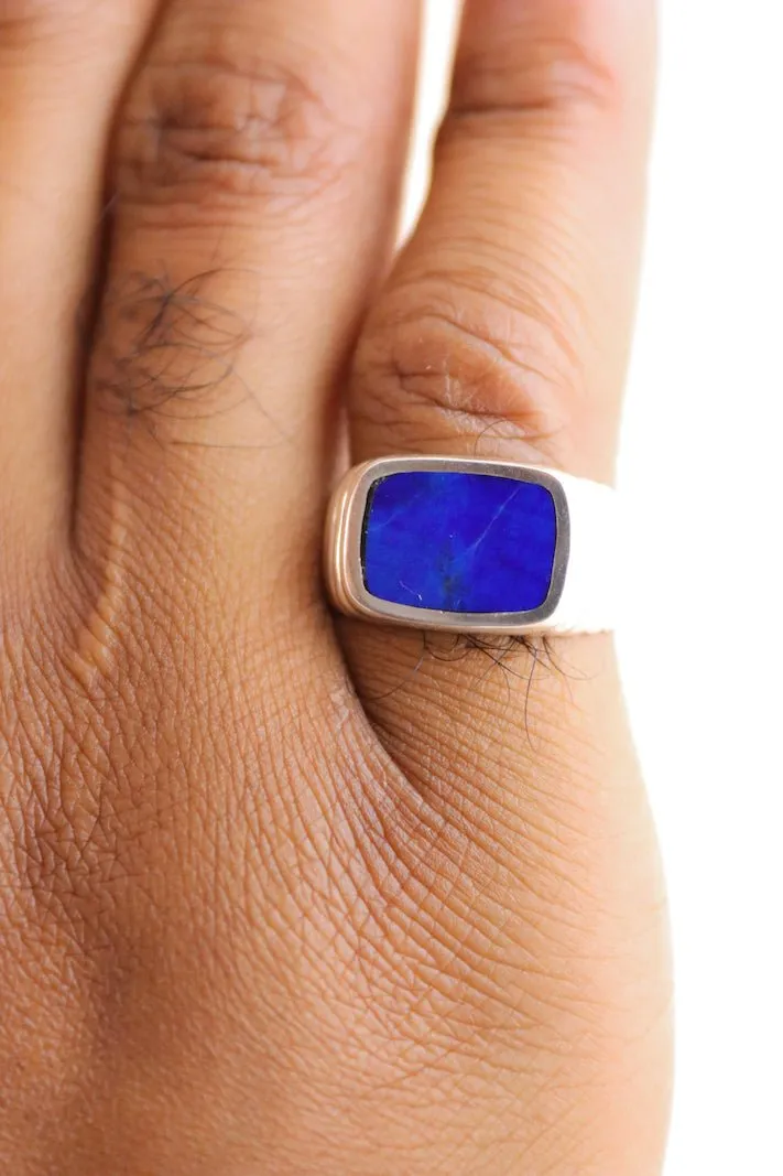 Ridged Lapis Inlay Ring