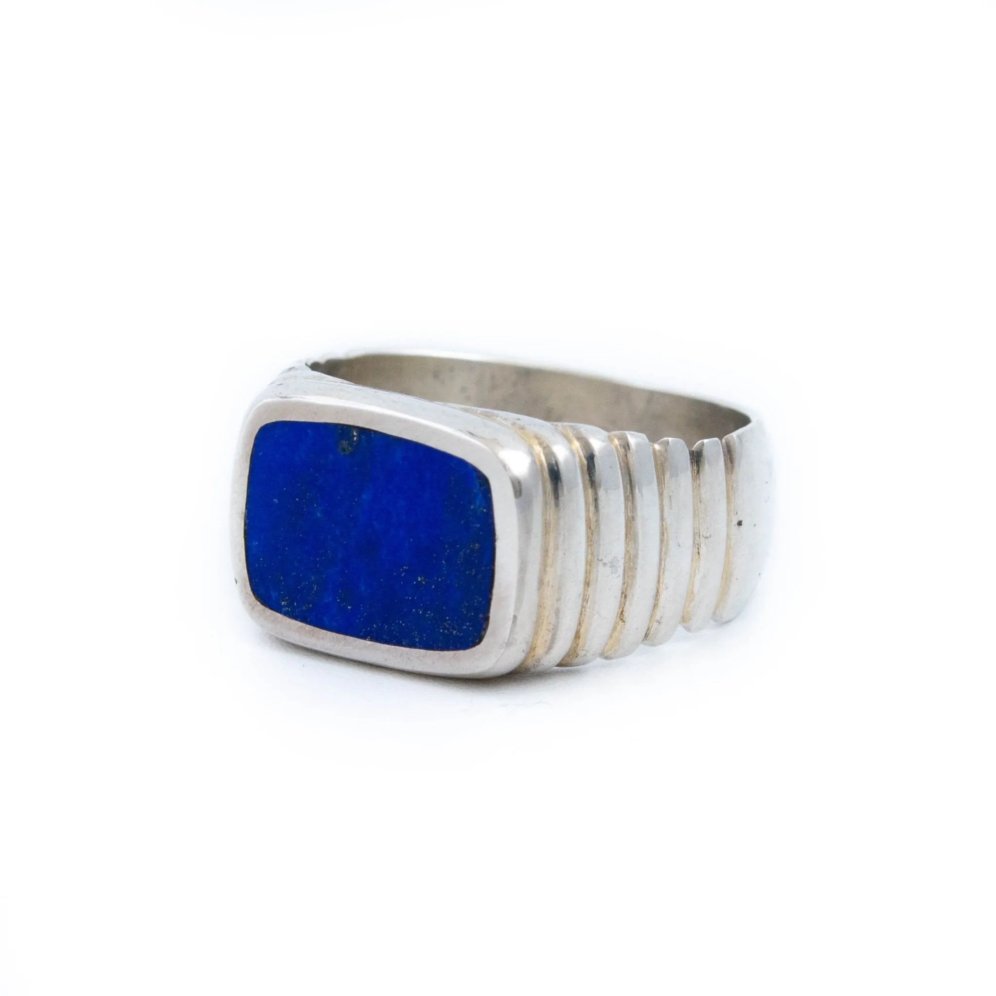 Ridged Lapis Inlay Ring
