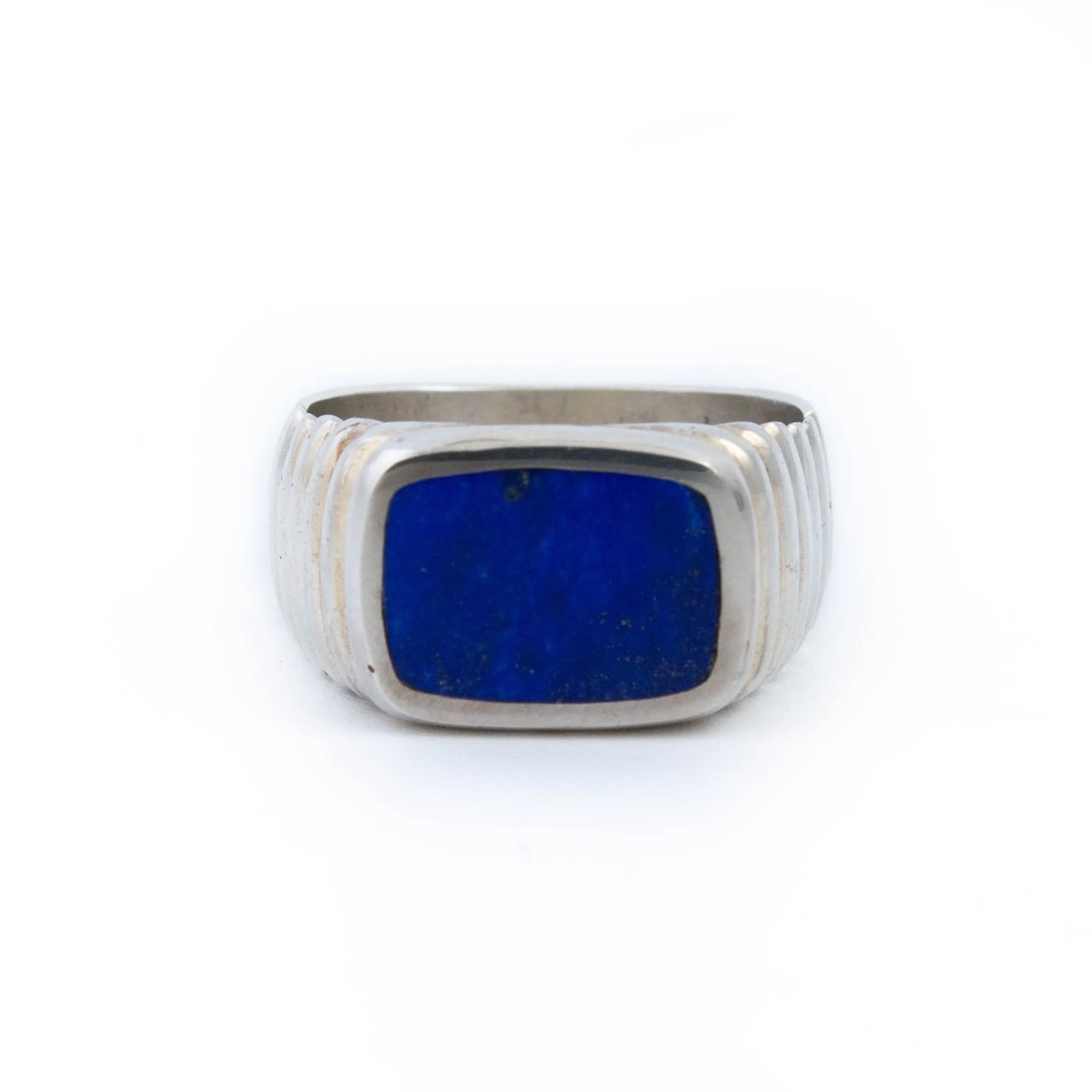 Ridged Lapis Inlay Ring
