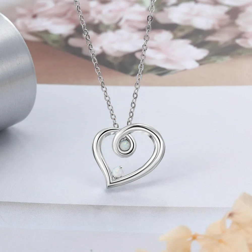 Romantic 925 Sterling Necklace with Heart-Shaped Pendant with White Opal Stone, Trendy Party Jewelry for Women