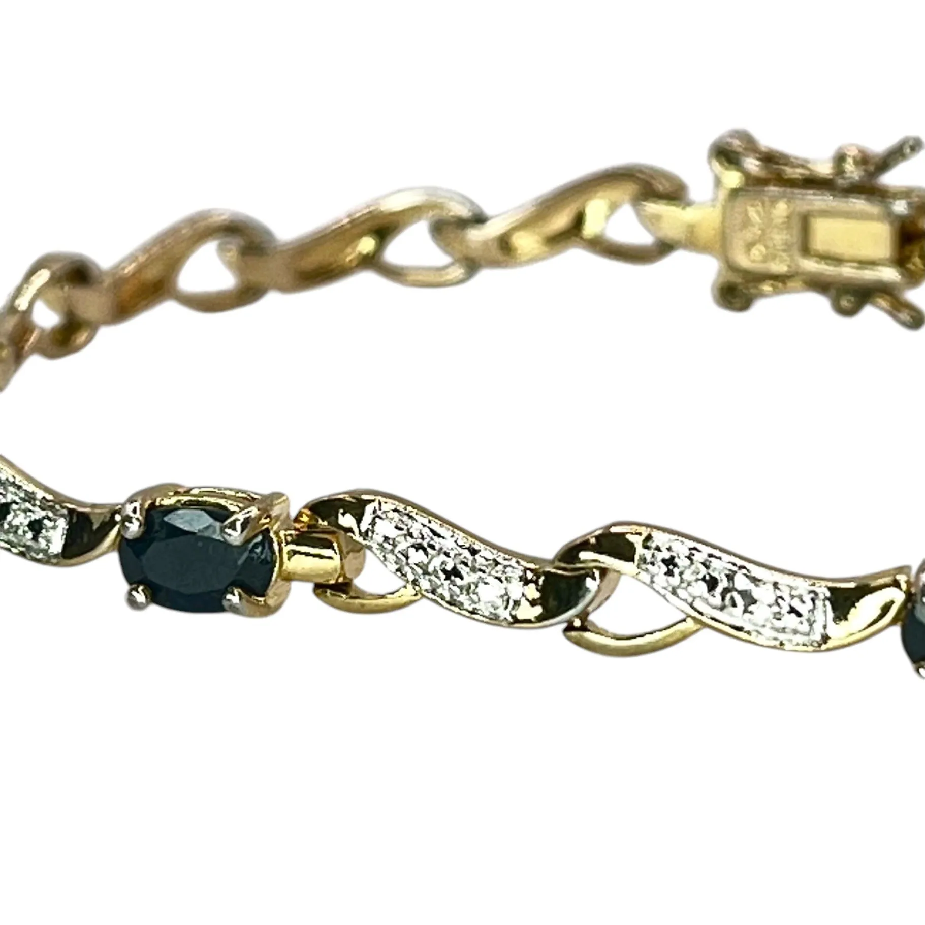 Ross Simons 925 Sterling Silver Gold Vermeil Sapphire Tennis Bracelet Formal