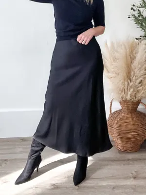Satin-Like Maxi Skirt - Black