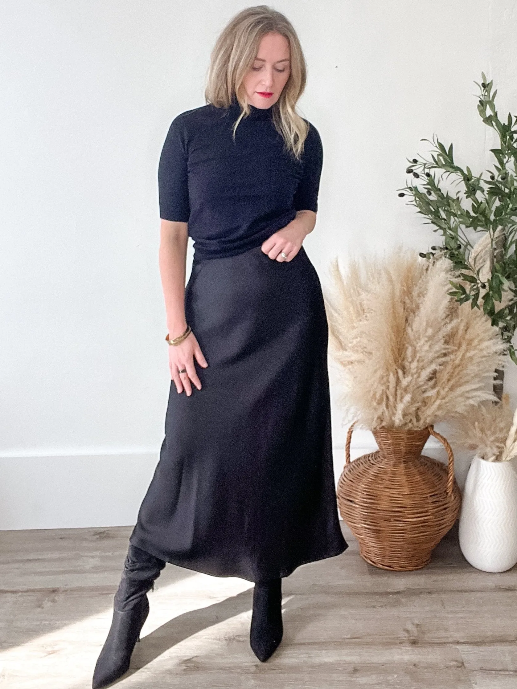Satin-Like Maxi Skirt - Black