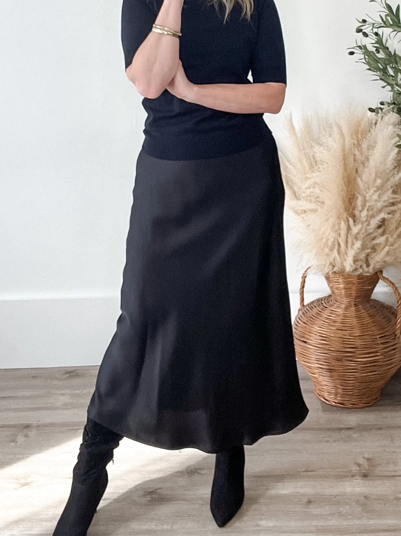 Satin-Like Maxi Skirt - Black