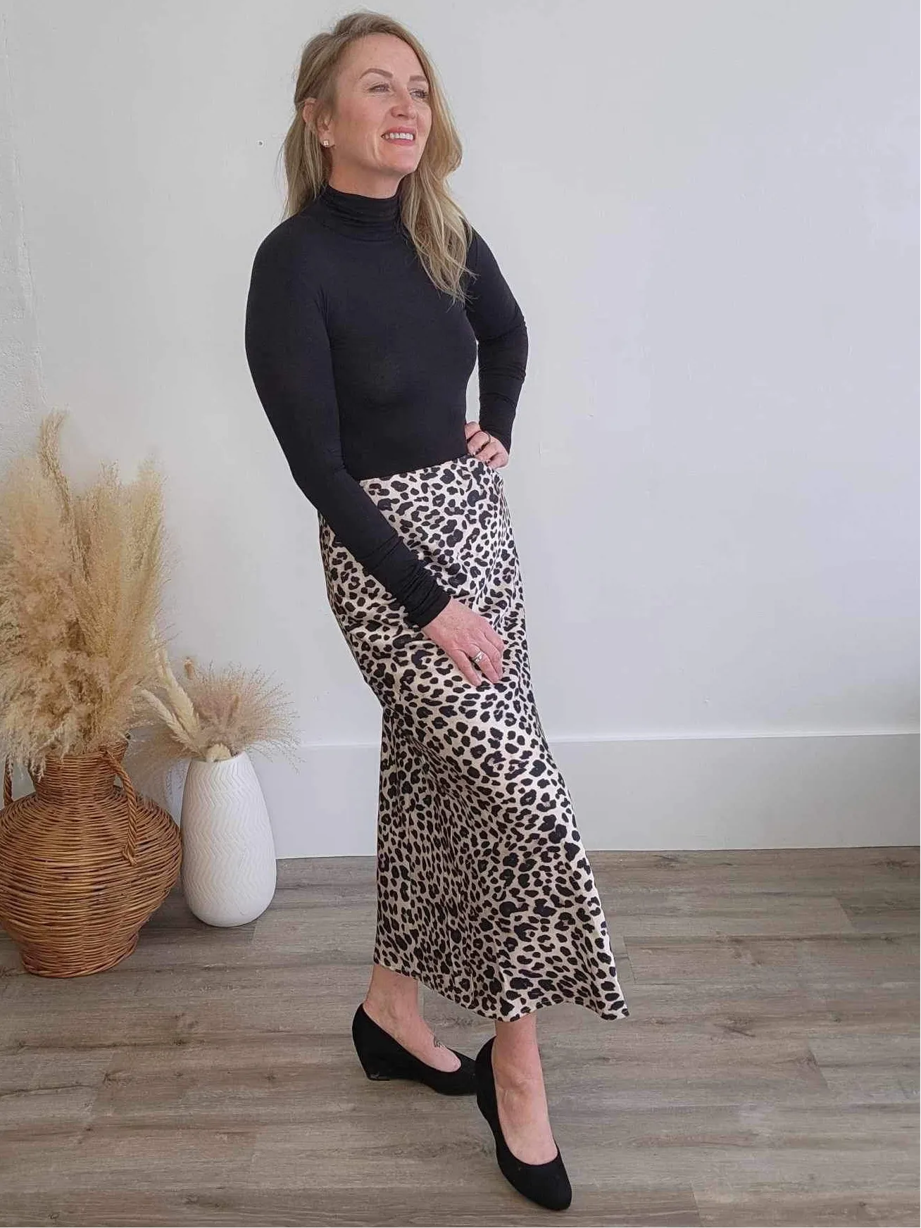 Satin-Like Maxi Skirt - Leopard