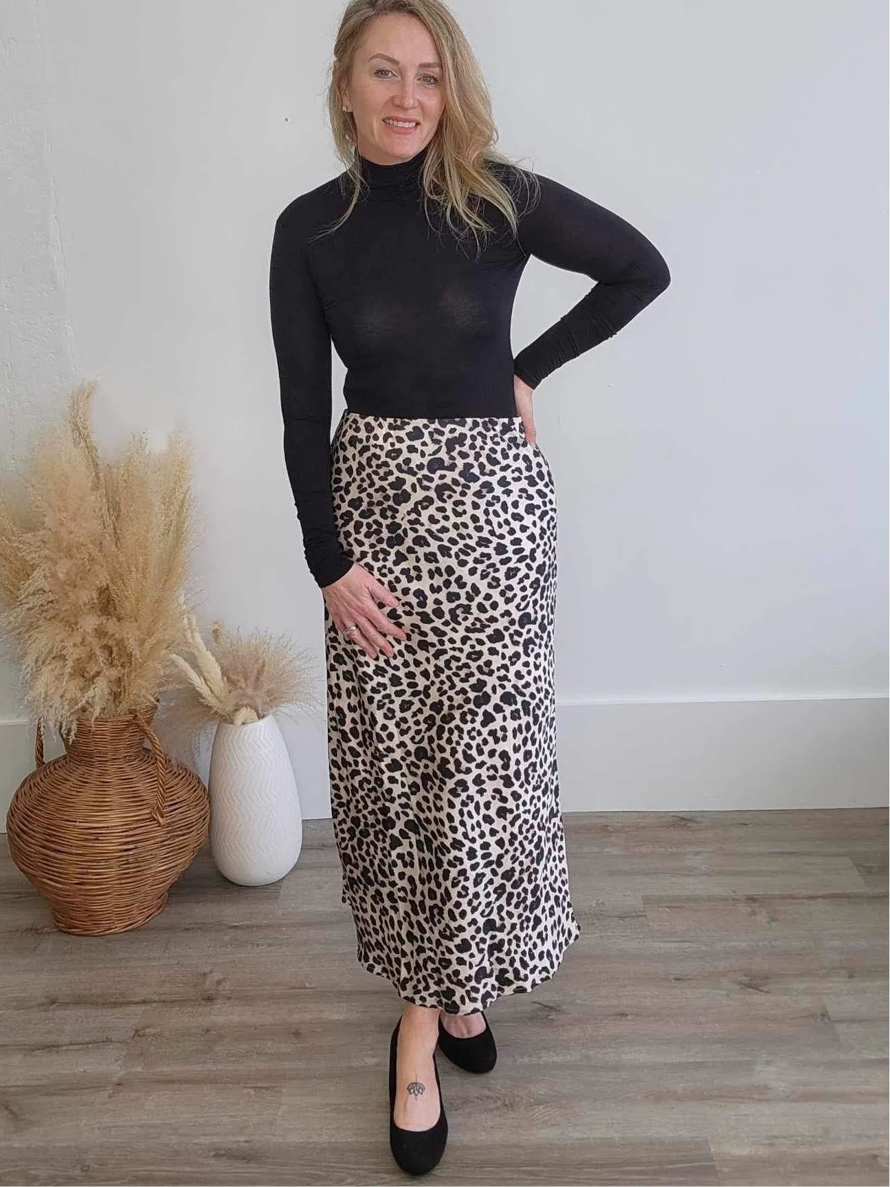 Satin-Like Maxi Skirt - Leopard