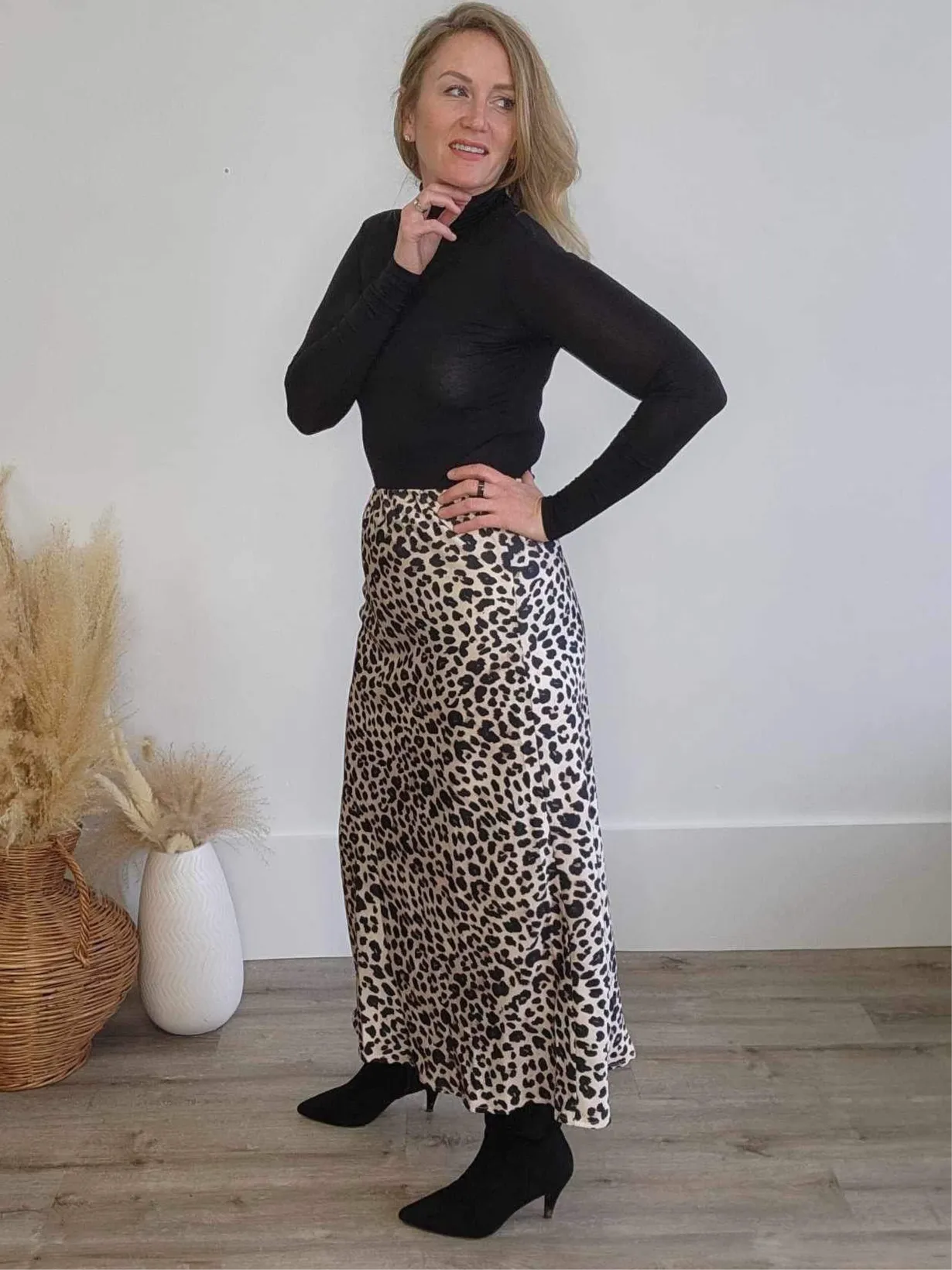Satin-Like Maxi Skirt - Leopard
