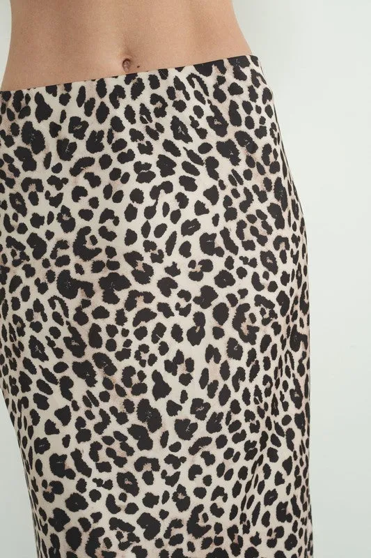 Satin-Like Maxi Skirt - Leopard