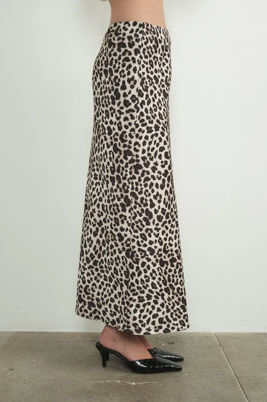Satin-Like Maxi Skirt - Leopard