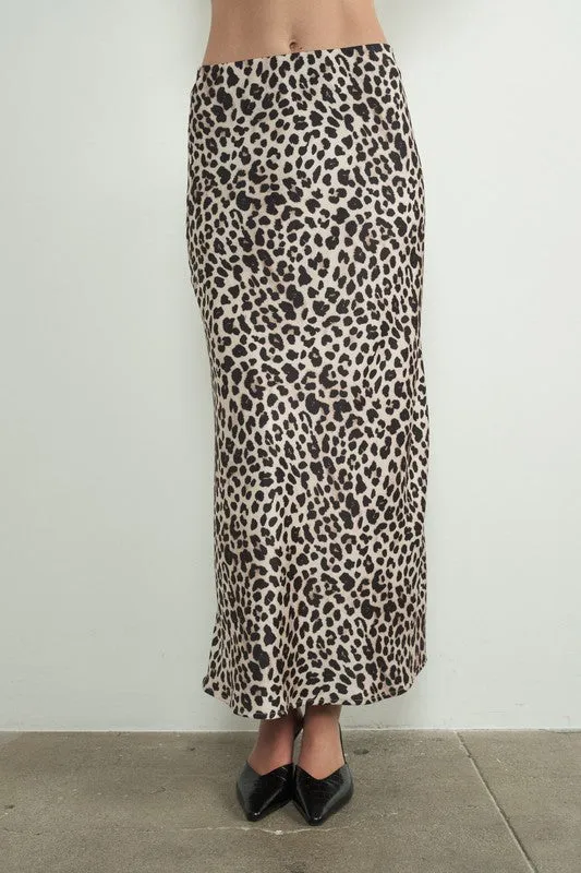 Satin-Like Maxi Skirt - Leopard