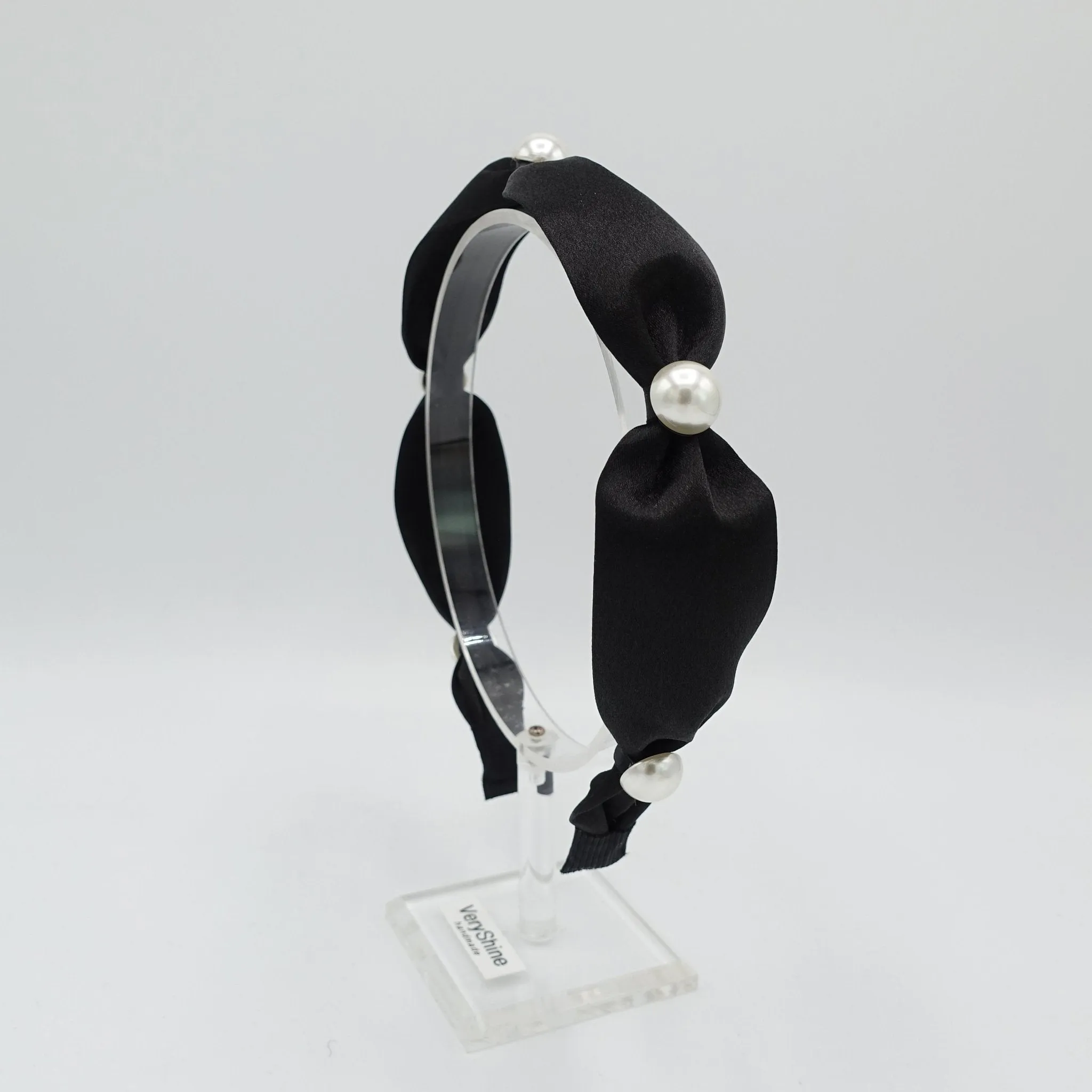 satin pearl tie headband