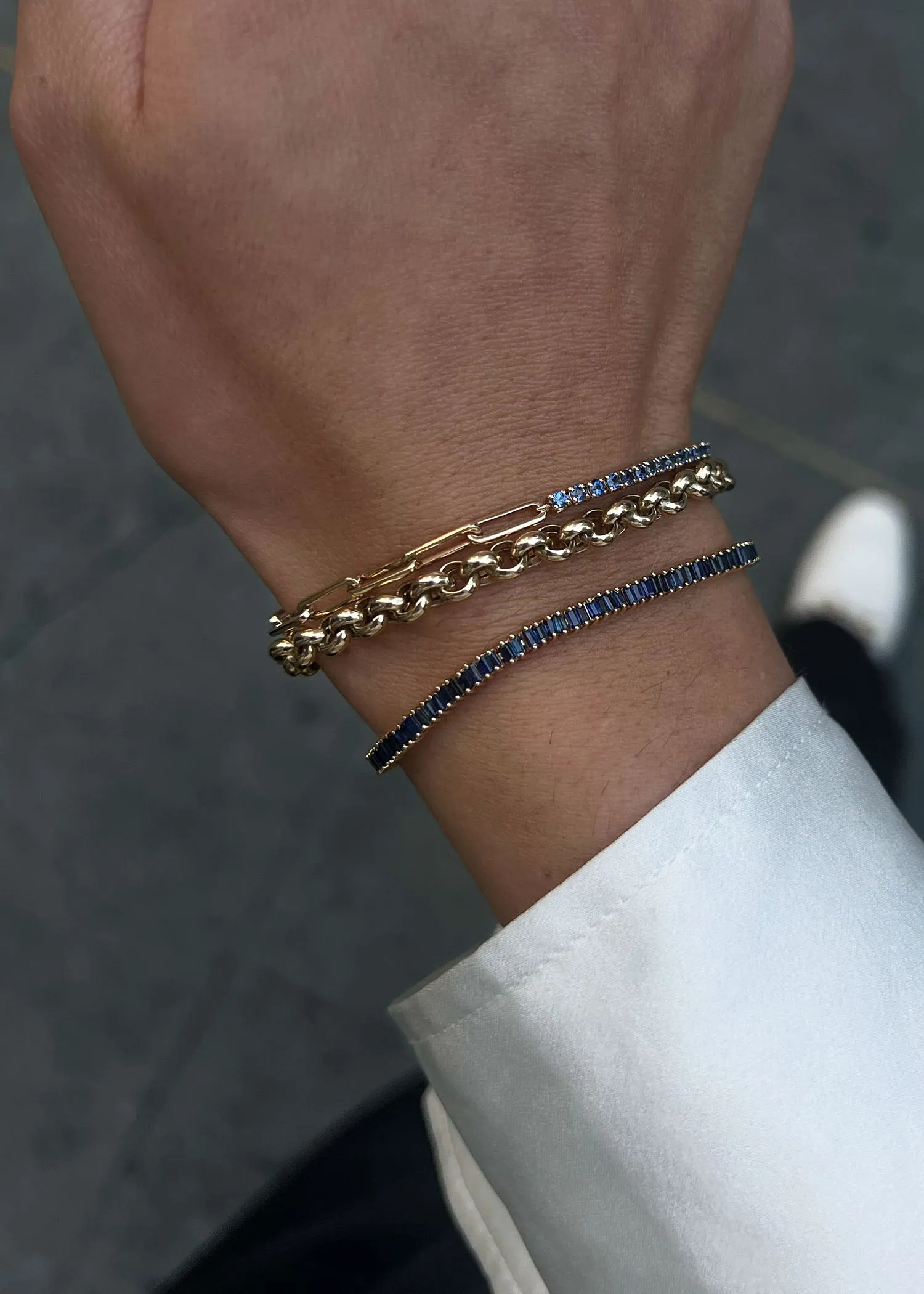 Serena Baguette Tennis Link Bracelet Blue Sapphire