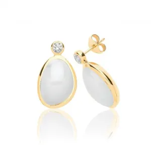 Silver & Co Moonstone & CZ Yellow Gold Earrings | White Gemstones | SEG0090Y