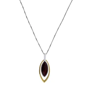 Silver & Gold Vermeil Cherry Amber Leaf Pendant