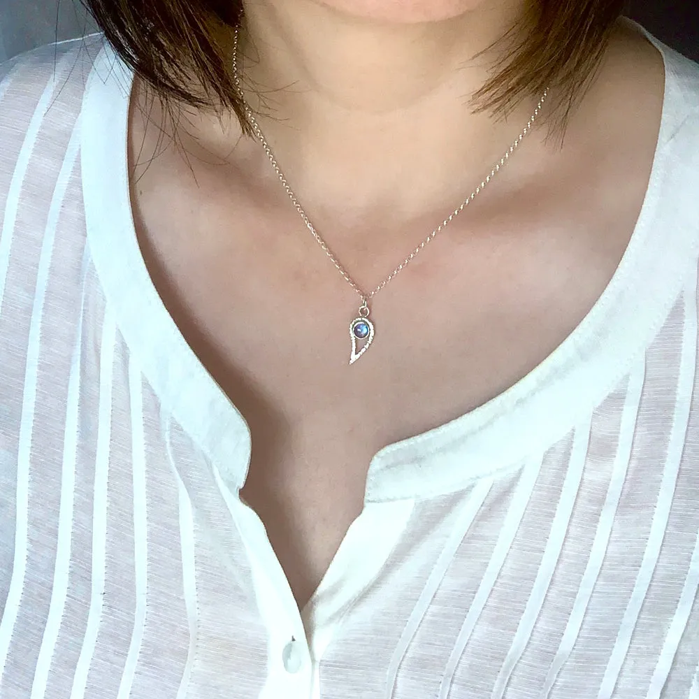 Silver Paisley and Rainbow Moonstone Necklace