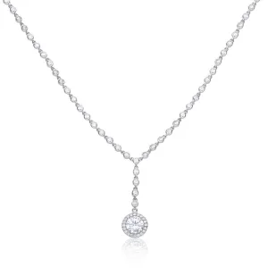 Silver Round Sparkling Y Necklace