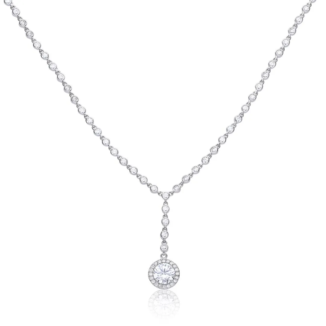Silver Round Sparkling Y Necklace