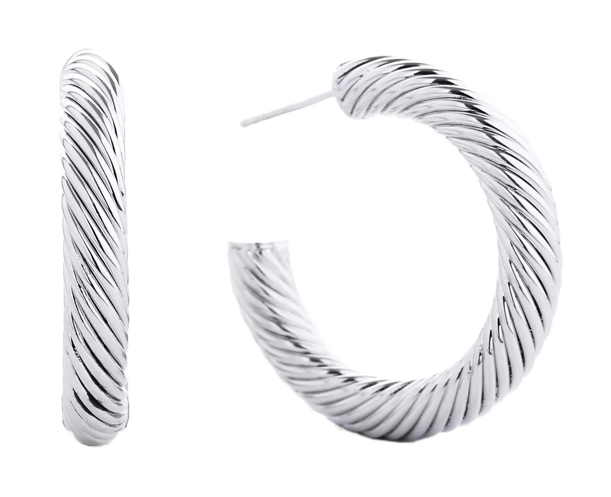 SJE310015 14K Metal Post Textured Hoop Earrings