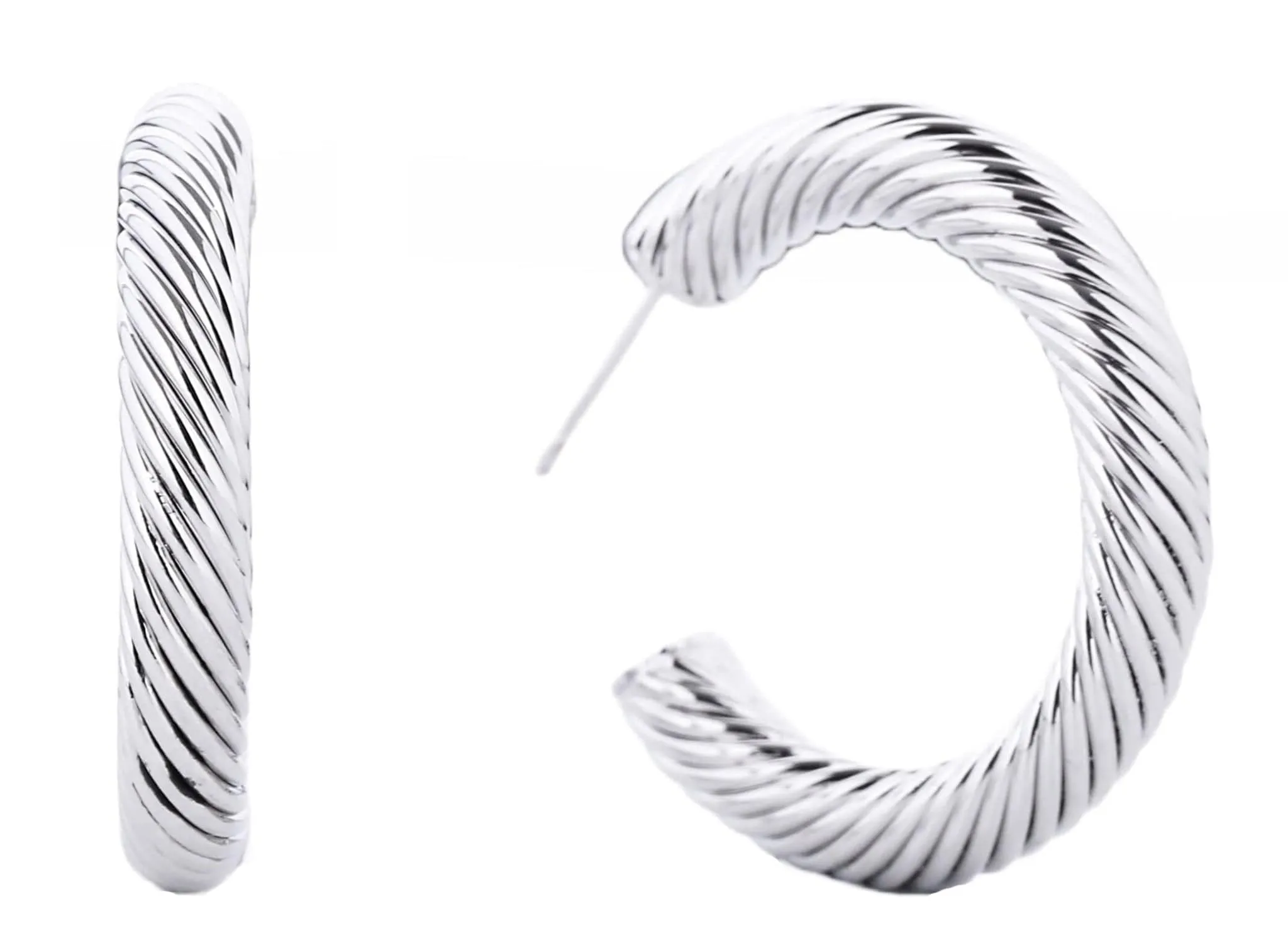 SJE310015 14K Metal Post Textured Hoop Earrings