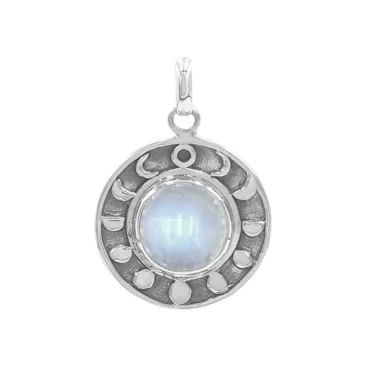 Starborn Rainbow Moonstone Moon Phases Pendant in Sterling Silver