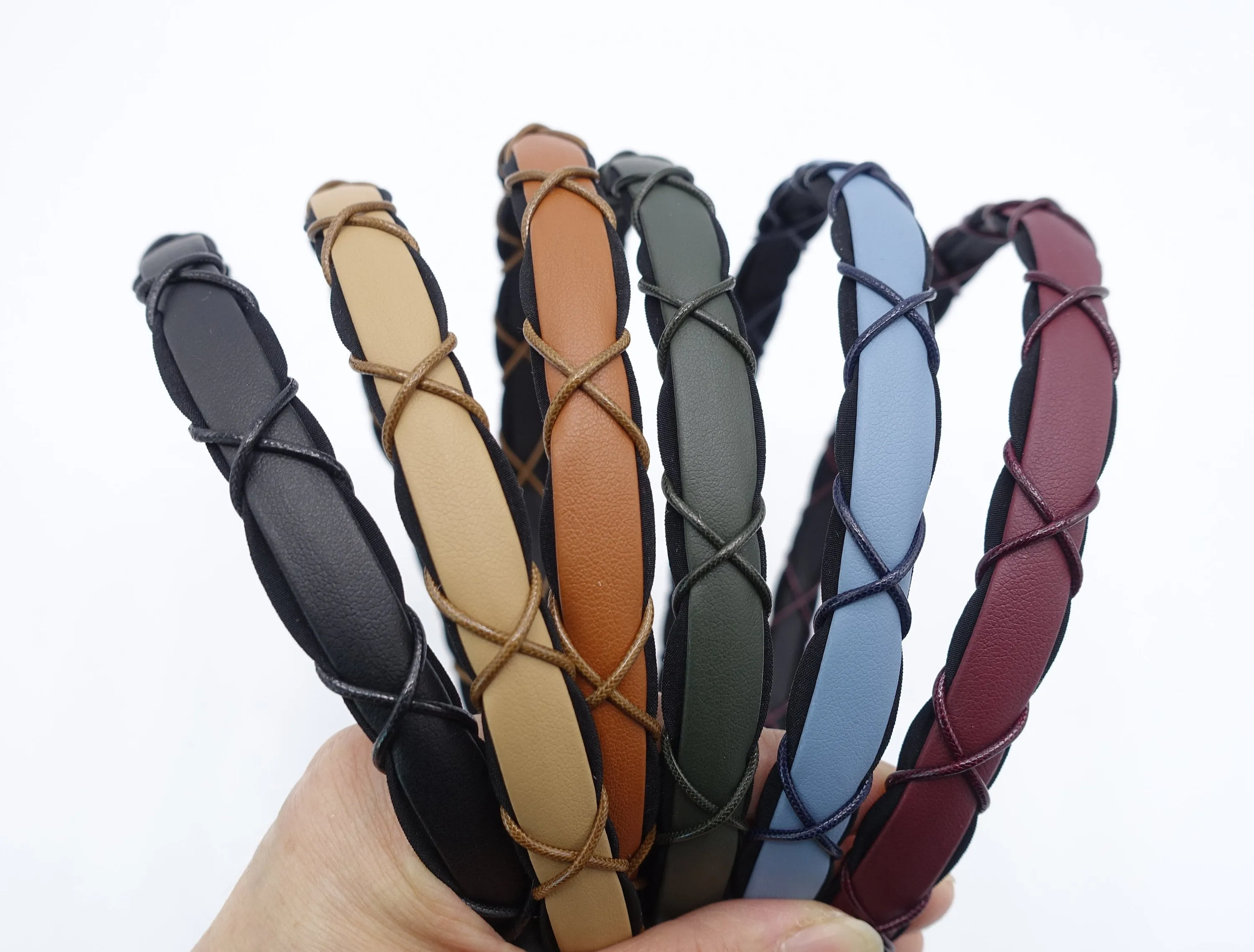 string x knot decorated leather headband