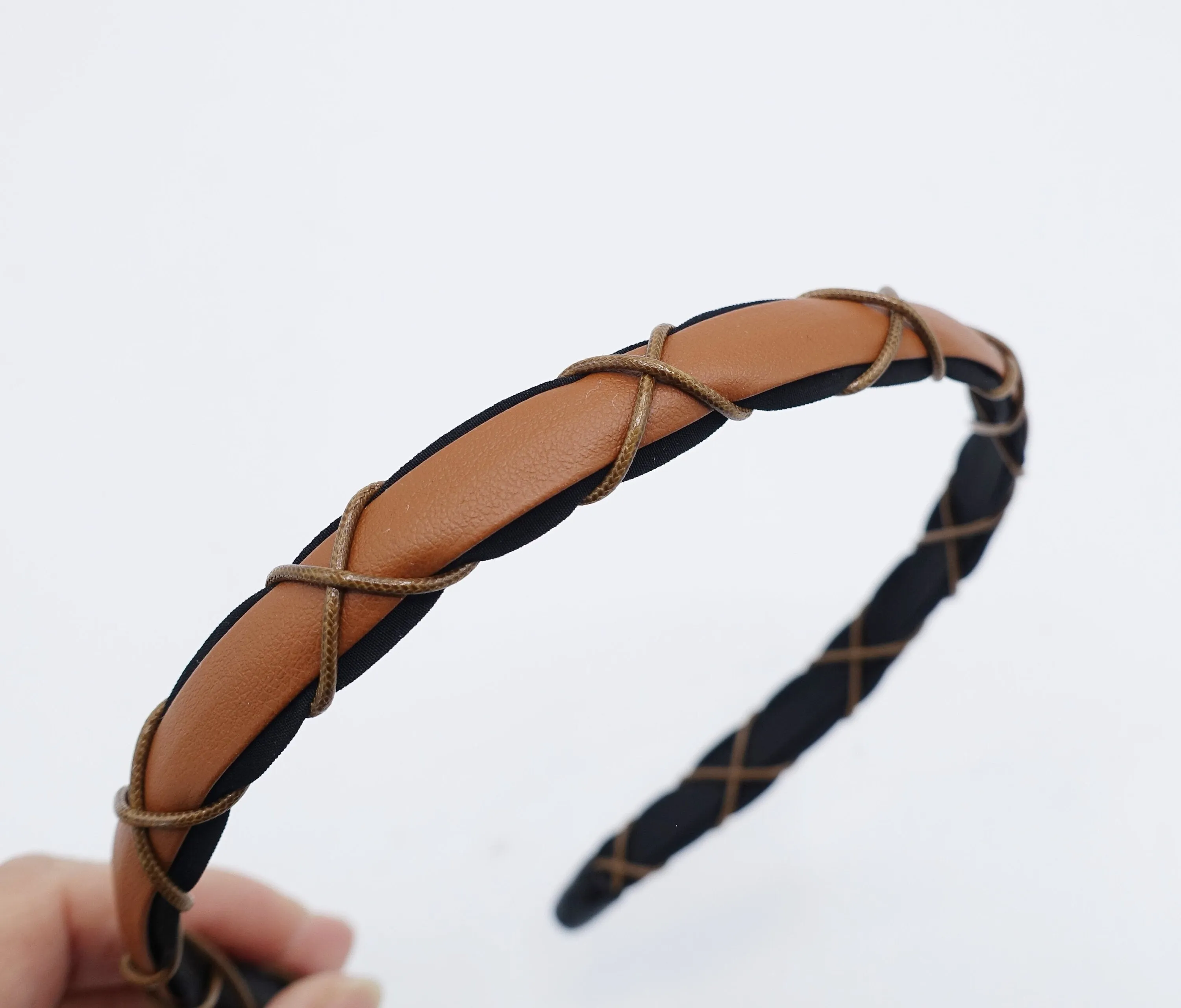 string x knot decorated leather headband