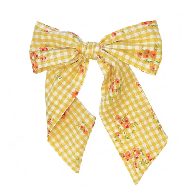 The Floral Gingham Hair Bow Clip - KIDS