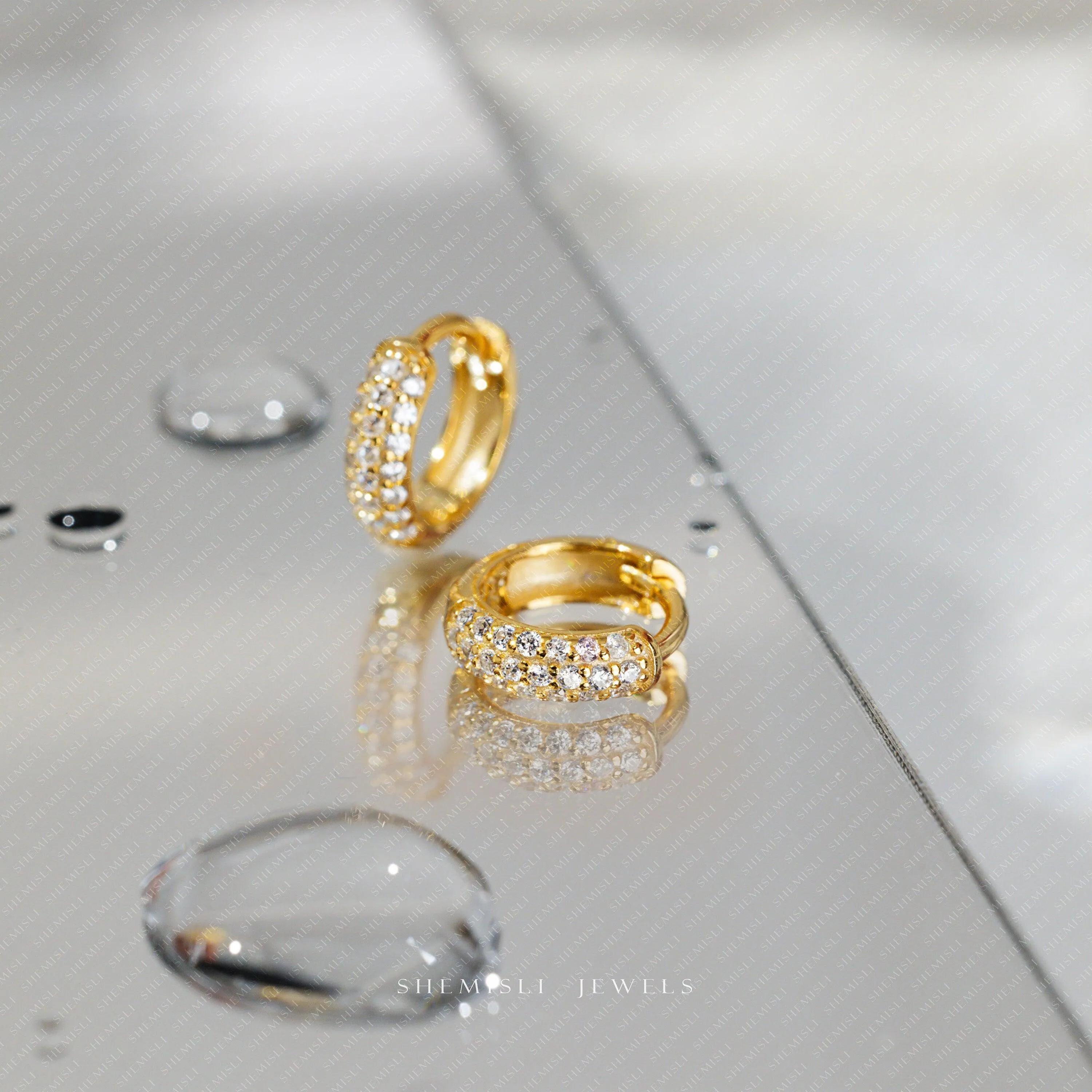 Thick CZ Hoop Earrings, Huggies, Gold, Silver SHEMISLI - SH254, SH255, SH256