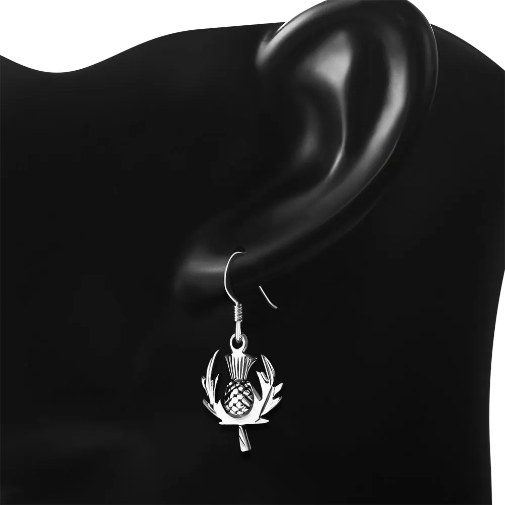 Thistle Flower Plain Silver Earrings