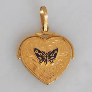 Vintage Portuguese 19k Gold and Enamel Butterfly Pendant