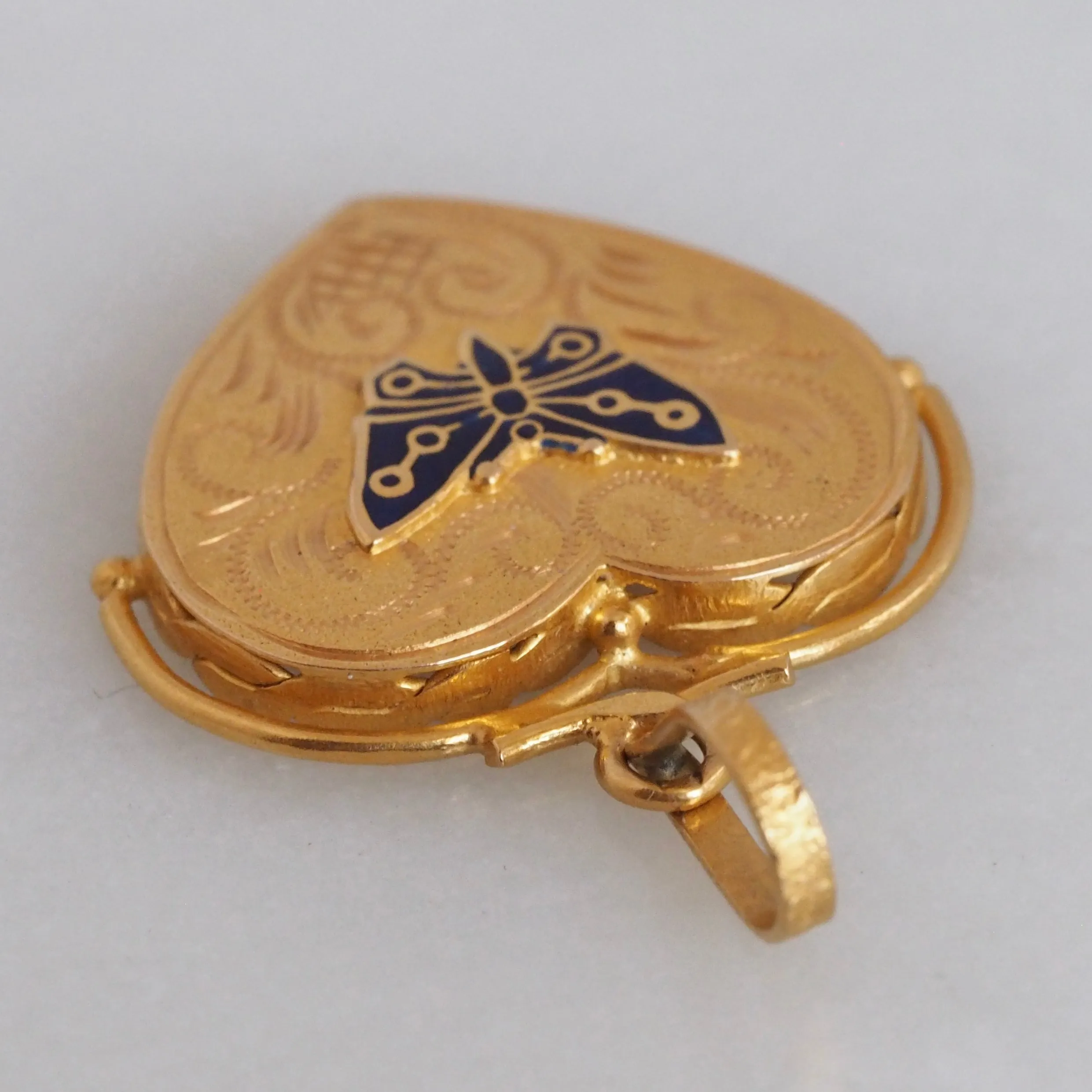 Vintage Portuguese 19k Gold and Enamel Butterfly Pendant
