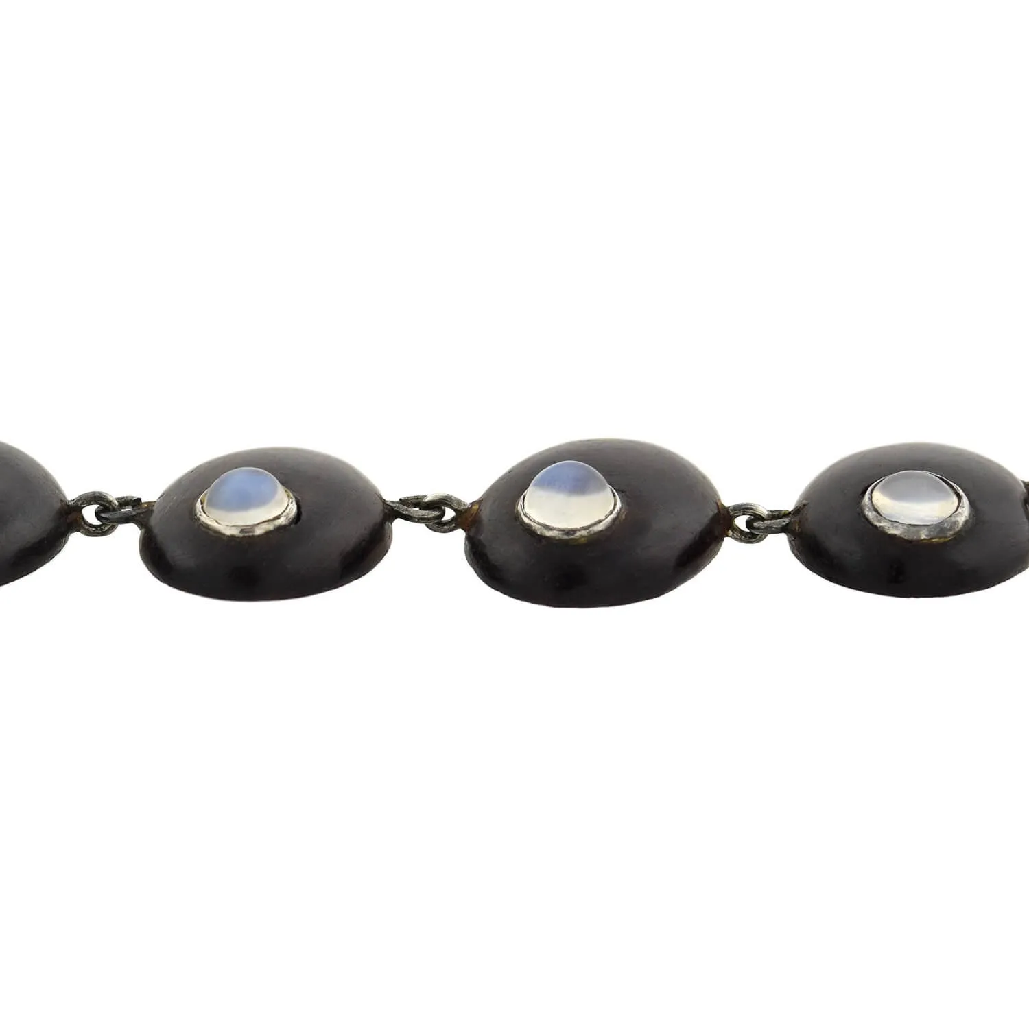 Vintage Sterling Silver Wood   Moonstone Link Necklace 16"