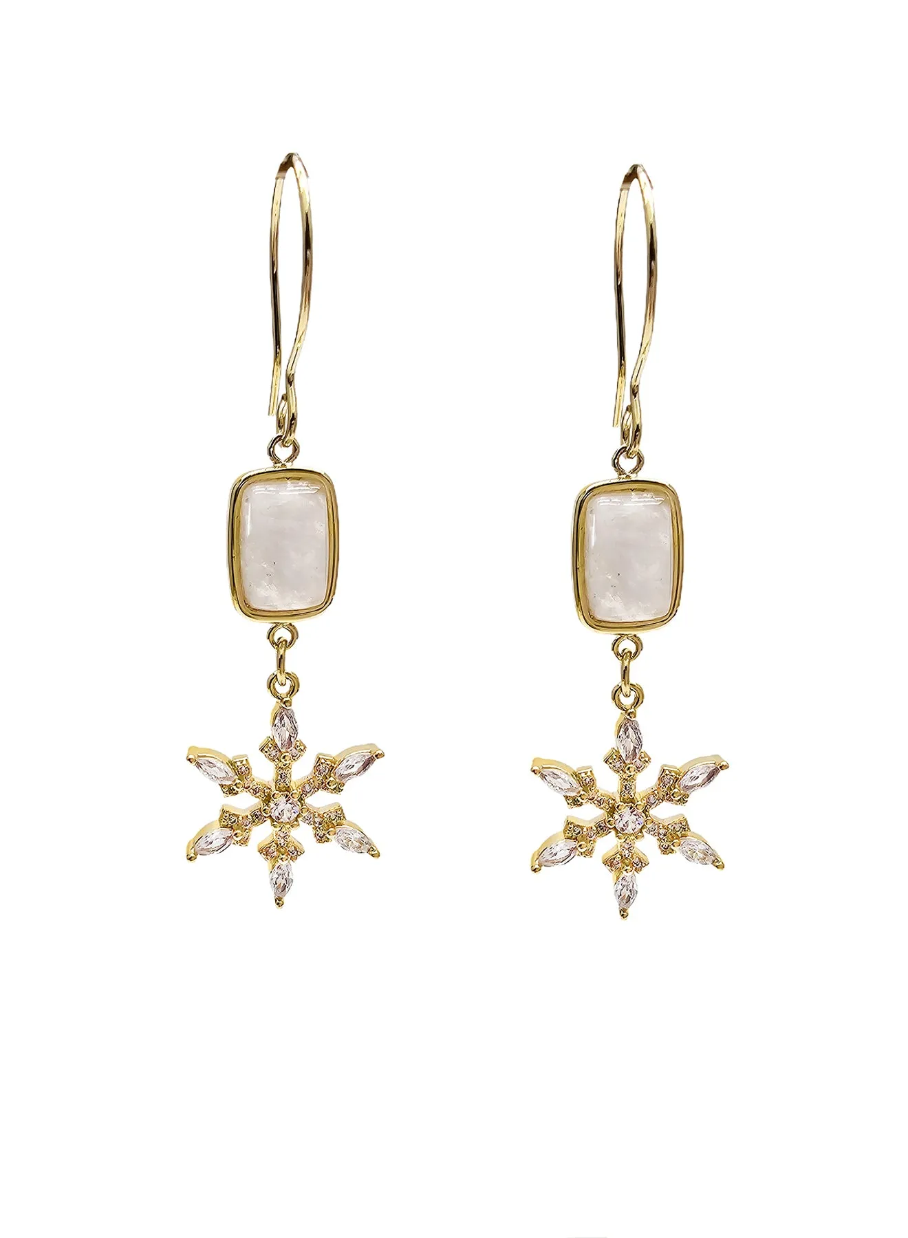 White Moonstone With Snowflake Dangle Earrings NE011