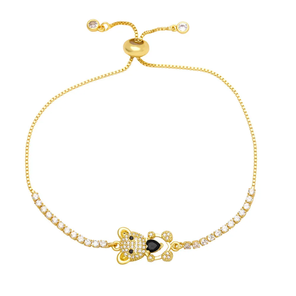 Women's Colored Zircon Love Bear Bracelet