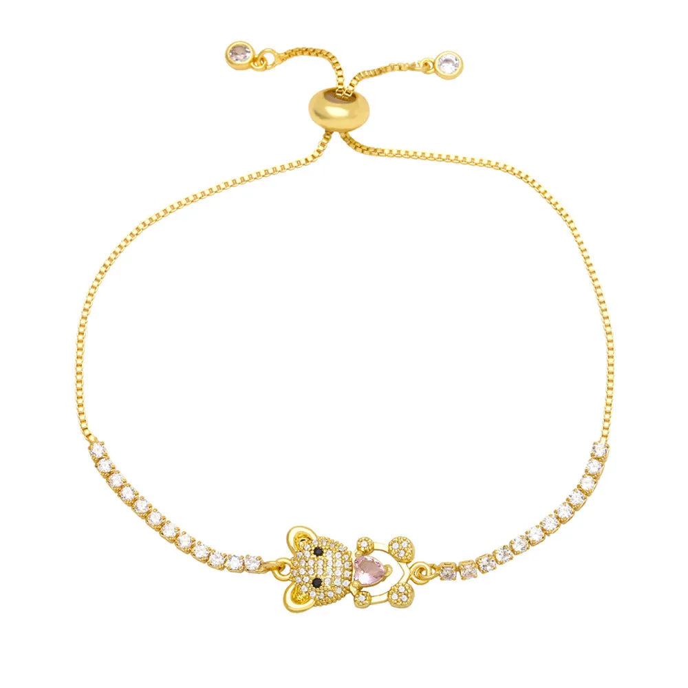 Women's Colored Zircon Love Bear Bracelet