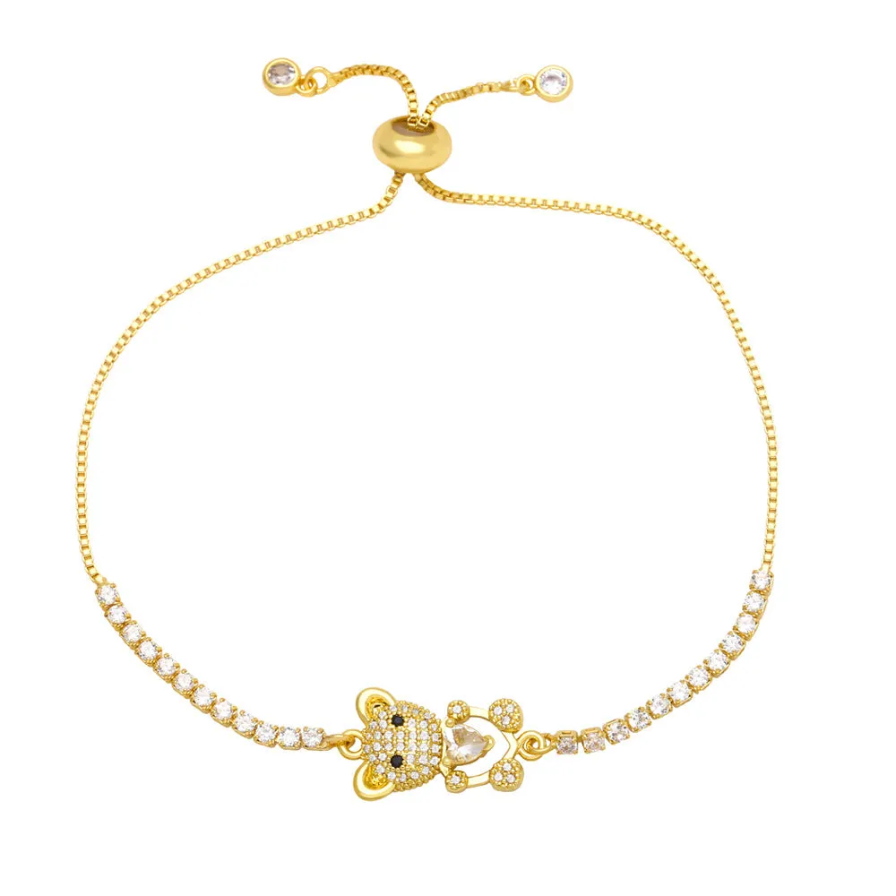 Women's Colored Zircon Love Bear Bracelet