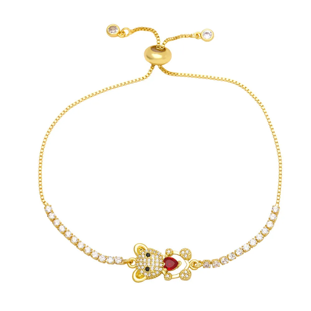 Women's Colored Zircon Love Bear Bracelet