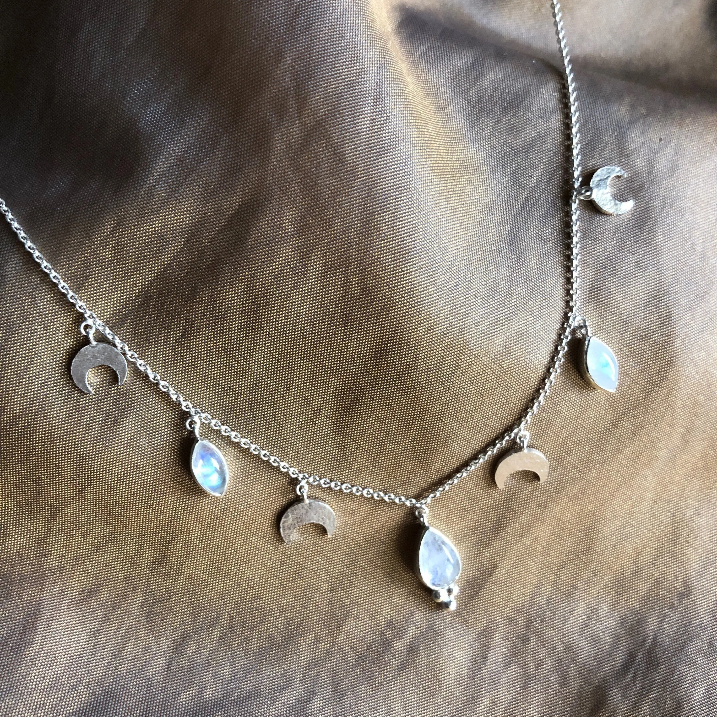 Worlds Apart Sterling Silver Rainbow Moonstone Charm Necklace