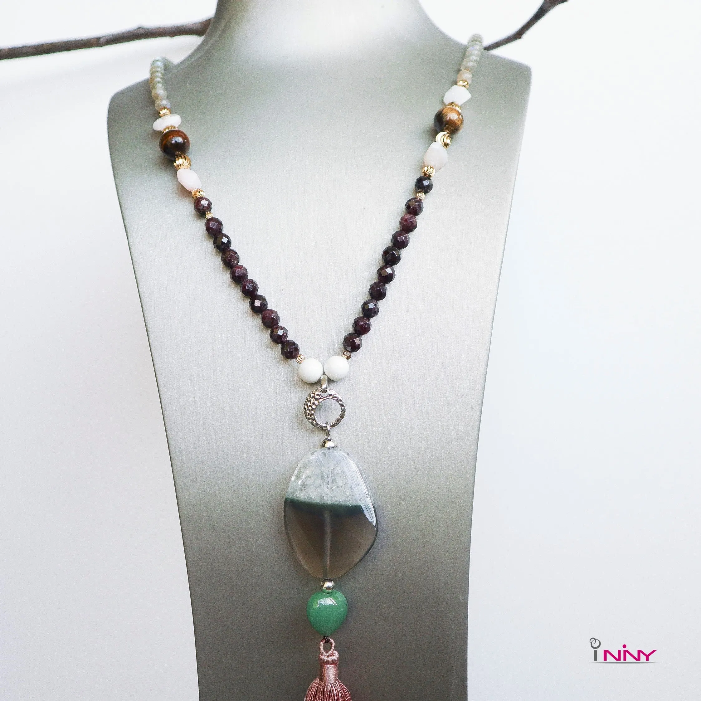 Y Shape Mixed Stone Long Necklace