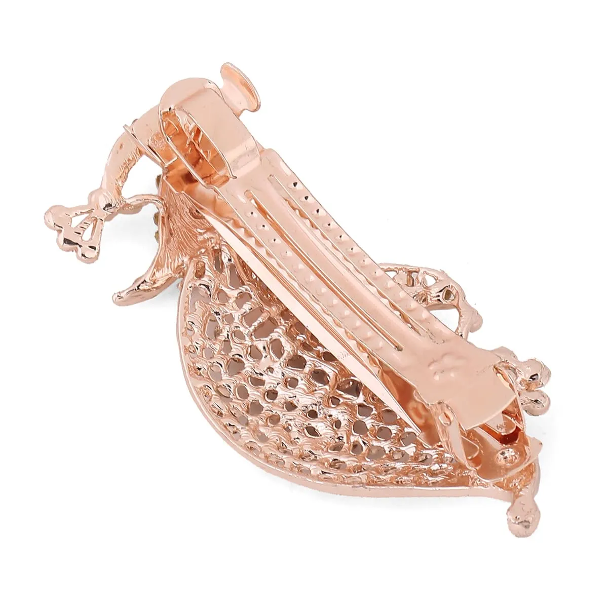 Yellow Chimes Hair Clips for Girls and Women Gold Plated Peacock Designed White Stone Studded French Baratte Hair Clip for Women and Girls