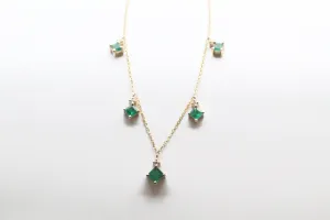 Yellow Gold Emerald and Diamond Station Necklace